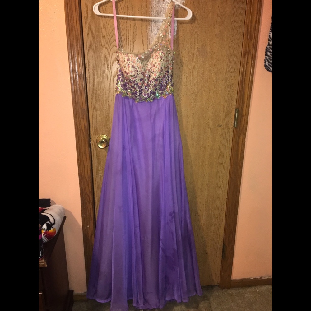 Size 4 Purple prom dress with rhinestones.